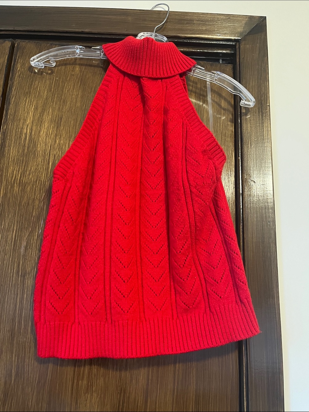 Active USA Bright Red Sleeveless Turtleneck Knit Top